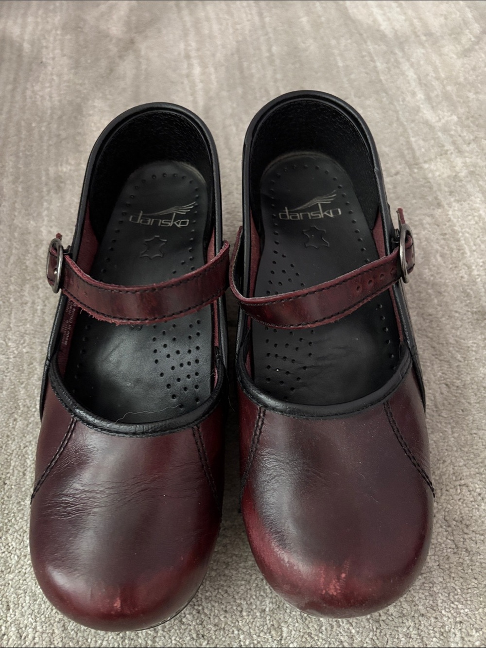 Dansko Women's Dark Burgundy Leather Mary Jane Clogs